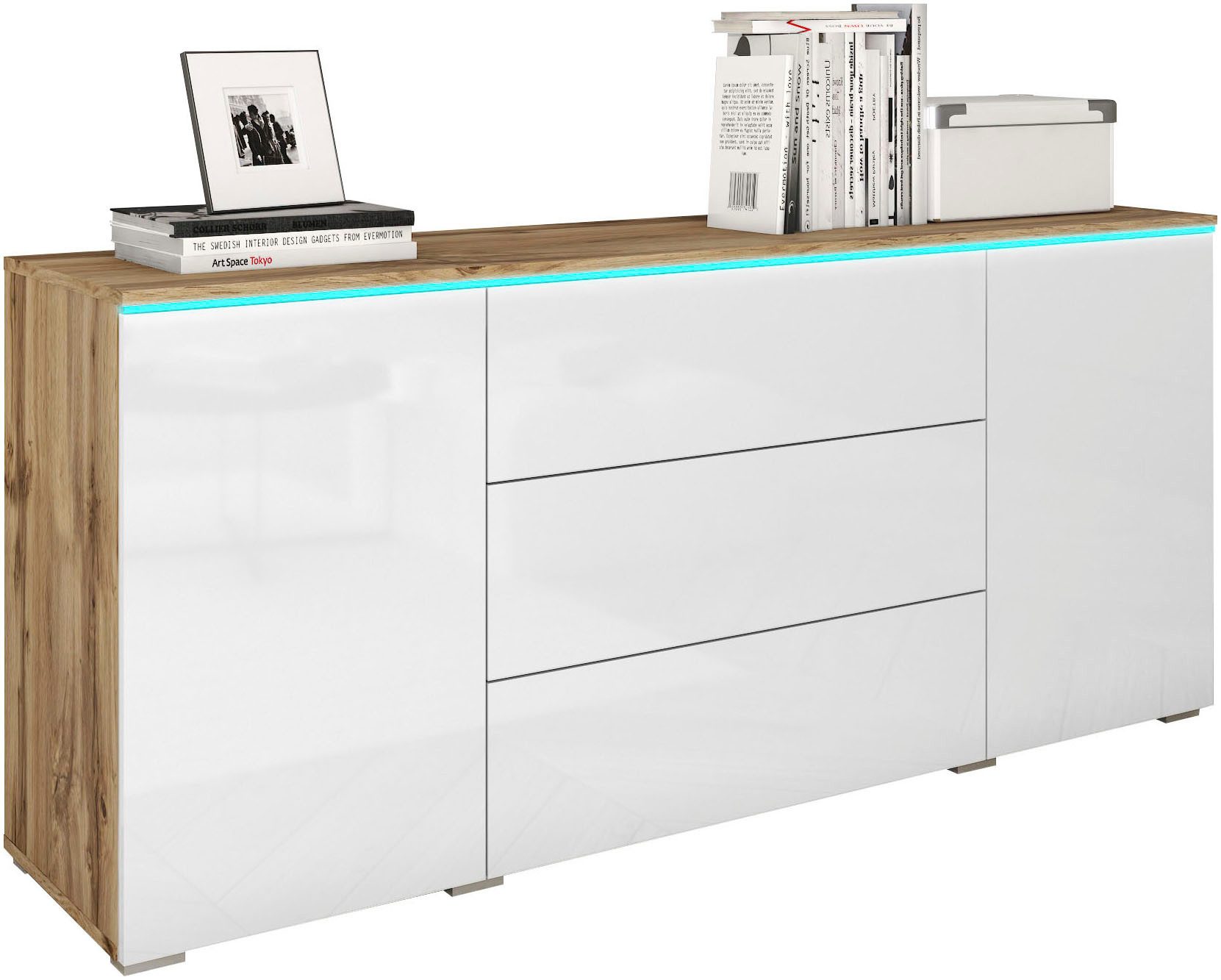 Home affaire Sideboard VERA, grifflos, verstellbare Einlegeböden, Wahlweise mit oder ohne Beleuchtung