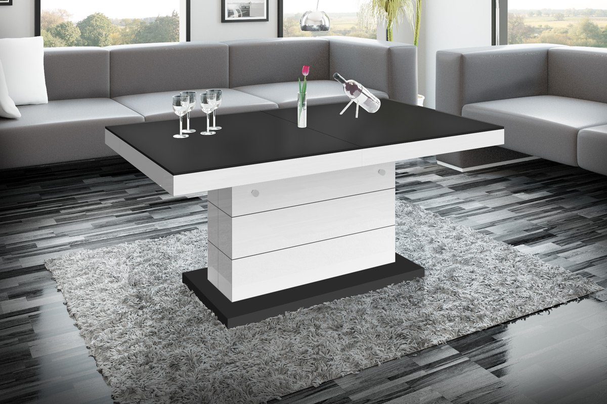 ausziehbar höhenverstellbar Schwarz Weiß designimpex Couchtisch HOCHGLANZ H-333 MATT /