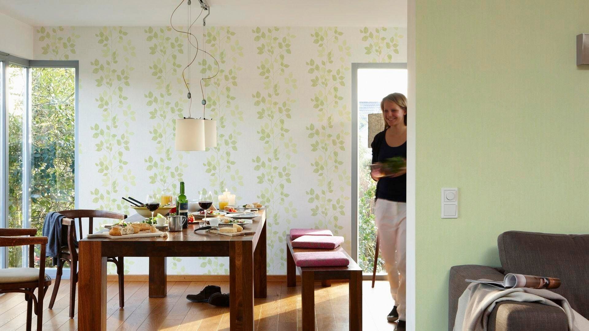 Vliestapete floral, Floral grün/weiß geblümt, Happy Spring, walls Moderne living Tapete