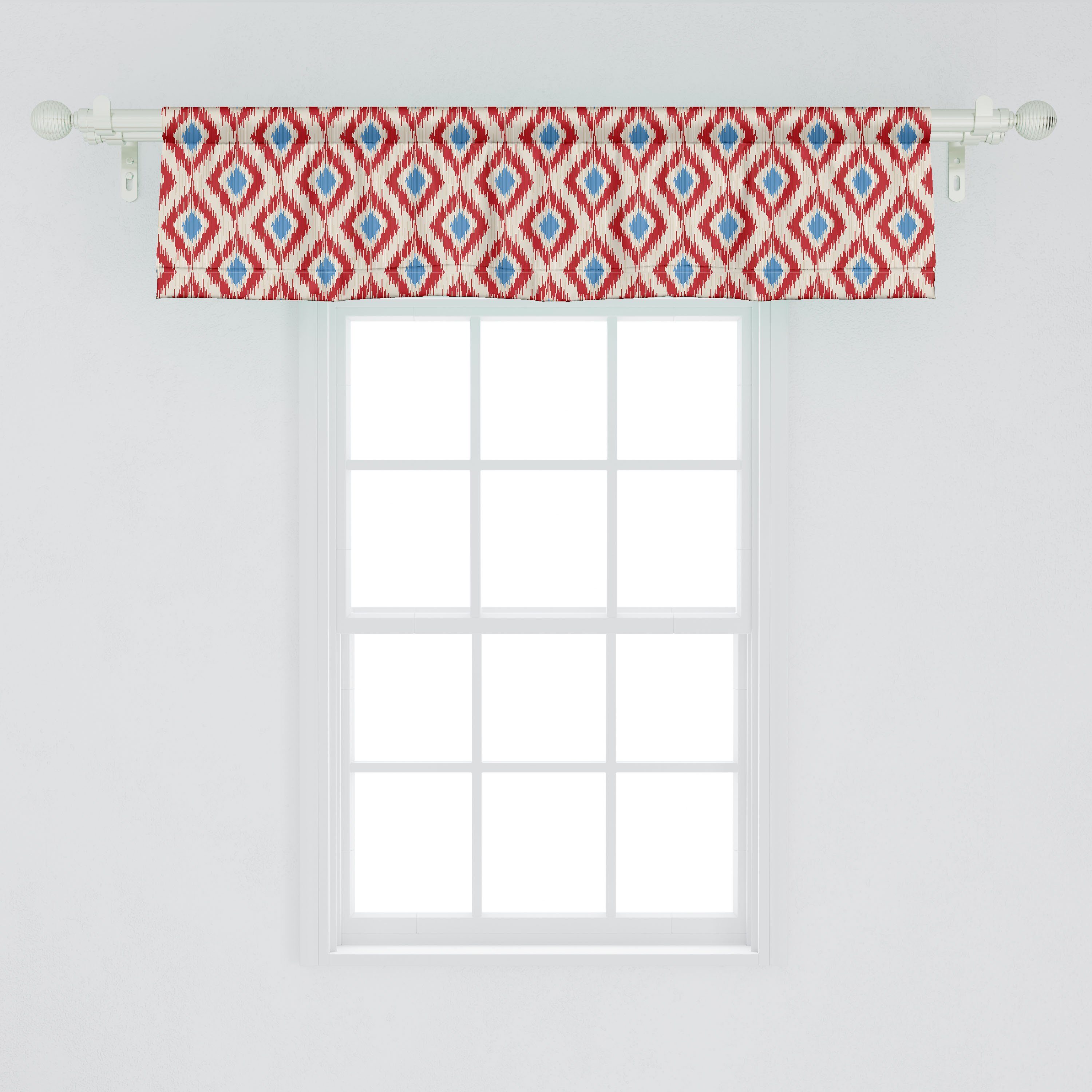 Scheibengardine Vorhang Volant für Küche Abakuhaus, Schlafzimmer Diamant-Linie mit Dekor Traditionelle Ikat Microfaser, Stangentasche