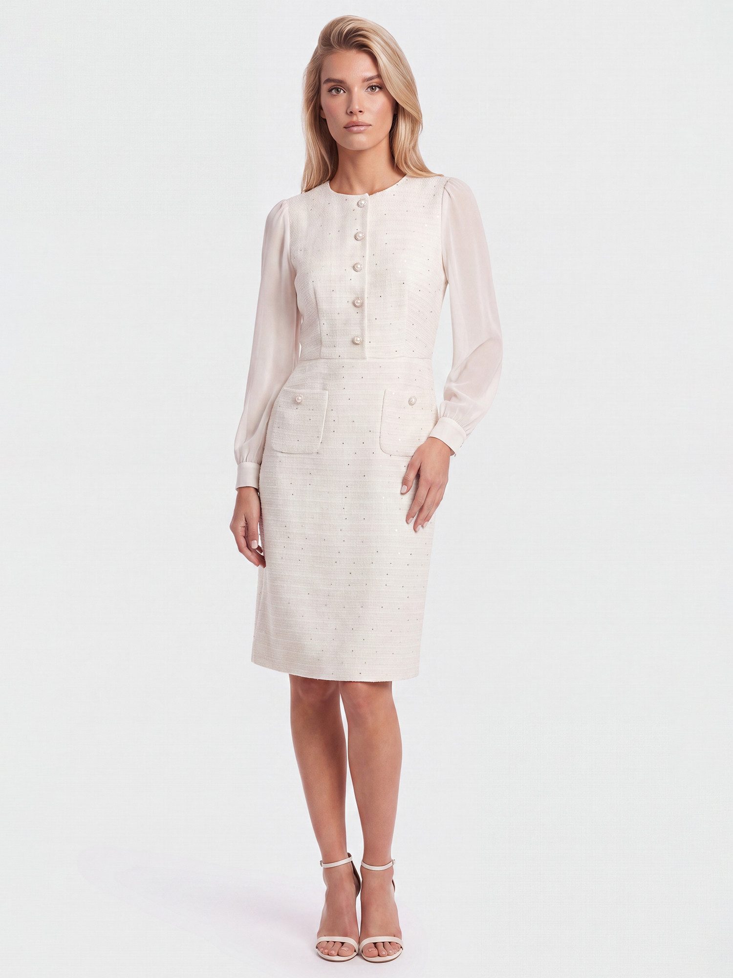 Apart Midikleid mit Chiffonärmeln und Zierknopfleiste