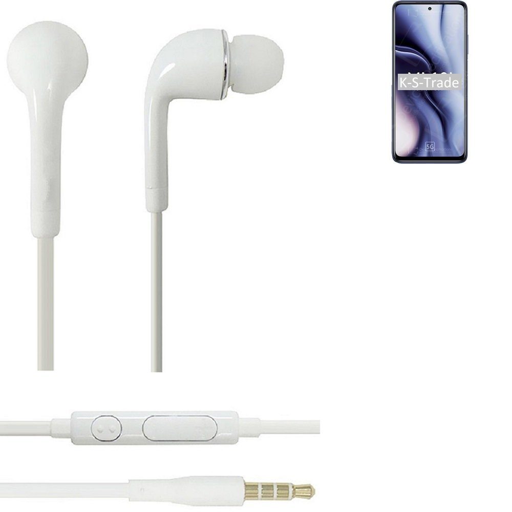 K-S-Trade für Xiaomi Mi 10i In-Ear-Kopfhörer (Kopfhörer Headset mit Mikrofon u Lautstärkeregler weiß 3,5mm) | In-Ear-Kopfhörer