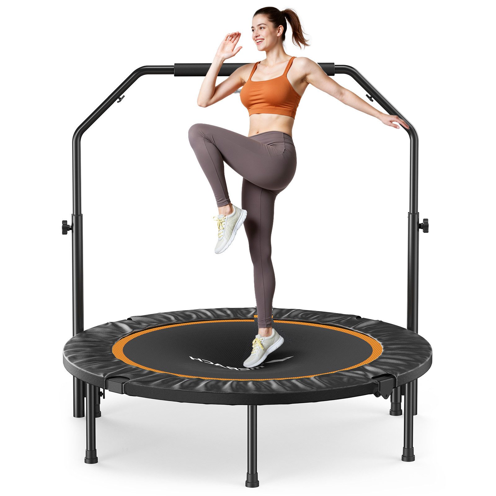 Fitnesstrampolin Klappbar Fitness Trampolin, Indoor Trampoline mit Verstellbar Griff