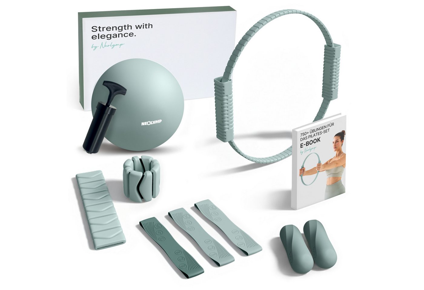 NEOLYMP Pilates-Ring Pilates Set für Zuhause – Pilates Ball, Pilates Ring & Gewichte (Set, Pilates Essential Kit Damen & Anfänger - Home Pilates), Pilates Zubehör Set – inkl. Pilates Bänder, 1kg Hanteln & E-Book