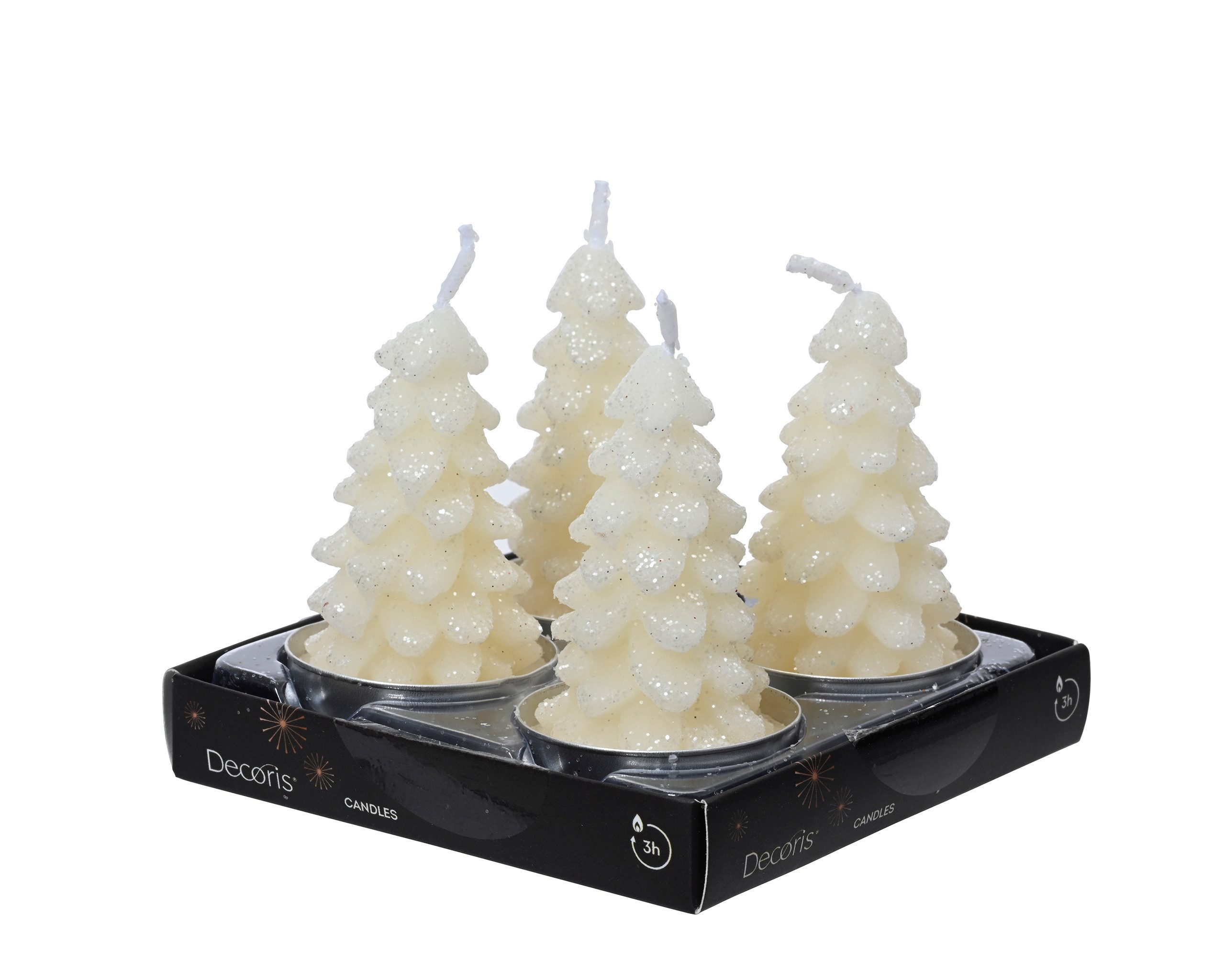 Kaemingk Teelicht, Чайные свечи Свечи Paraffin 7cm Tannenbaum Form 4er Set Wollweiß