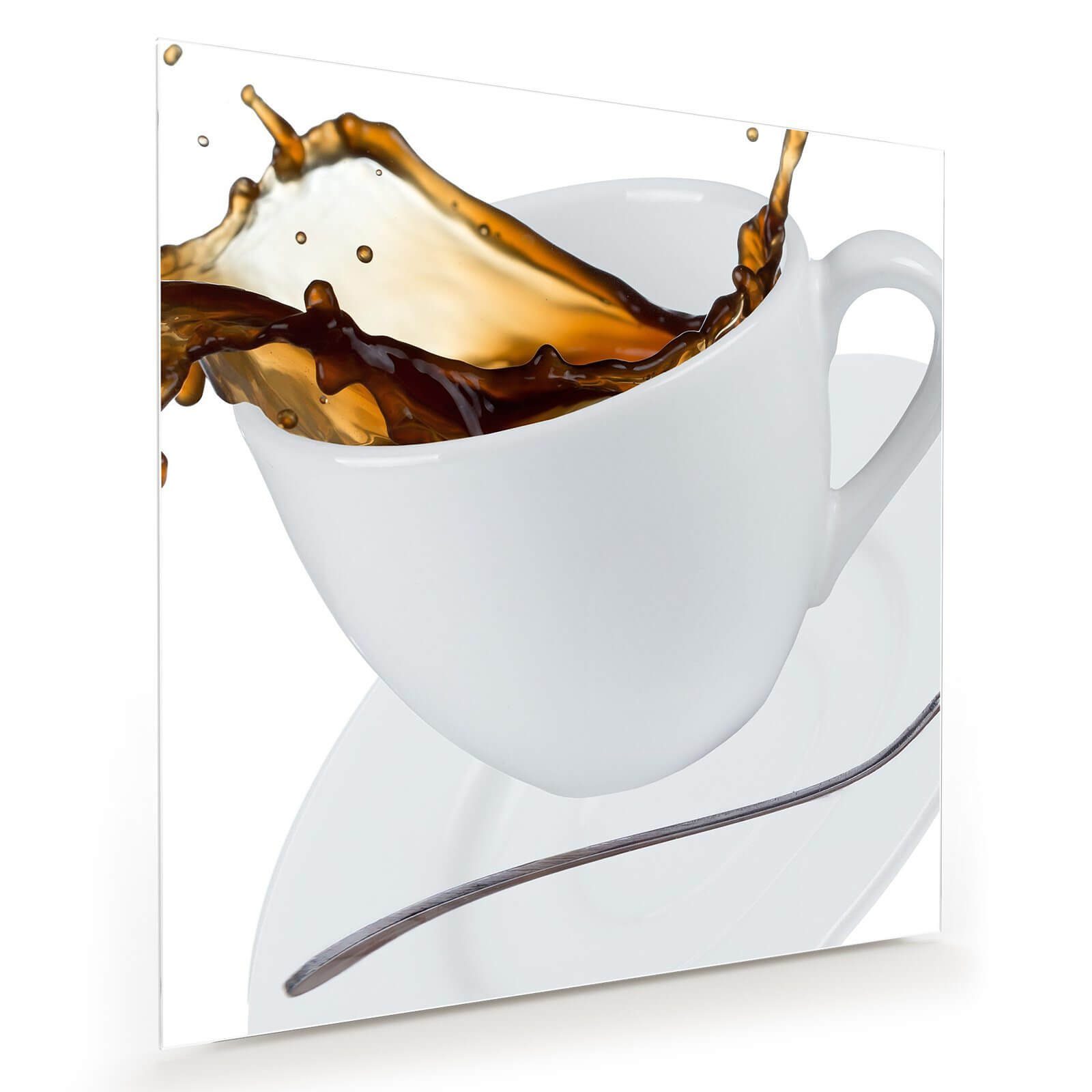 Glasbild Wandbild Quadratisch Tasse Kaffee Muster mit Aufhängung