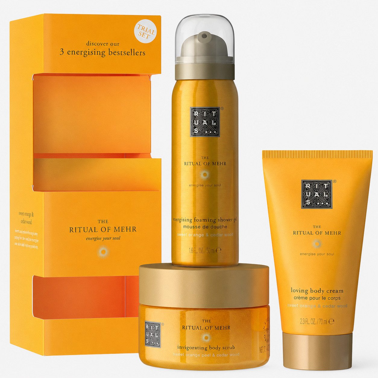 Rituals Pflege-Geschenkset von Ritual of Mehr 3-teilig Probeset: Duschgel, Creme und Scrub
