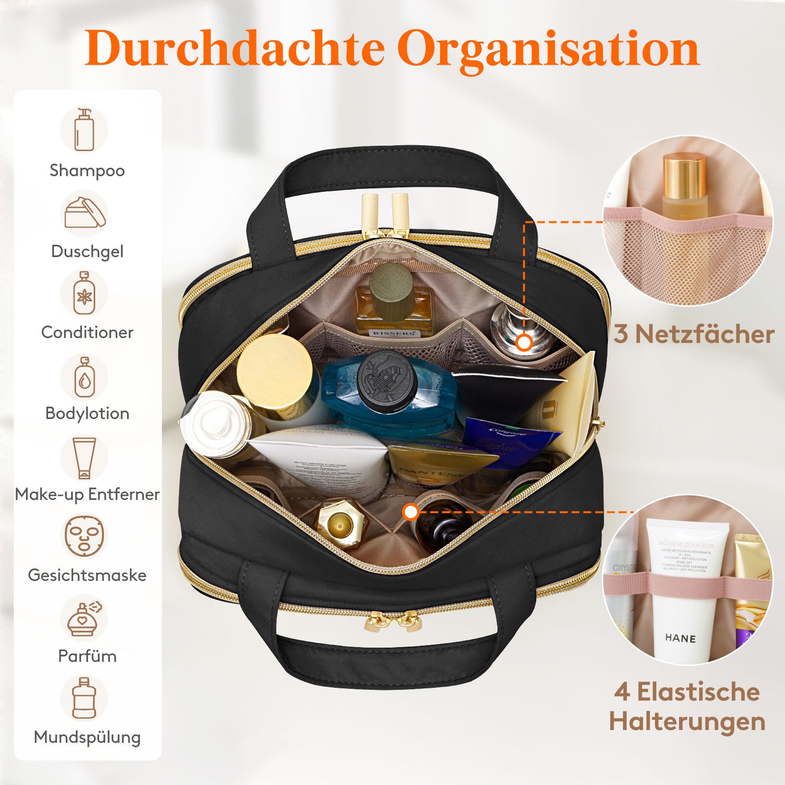 Lifewit Kulturbeutel Reise Kulturtasche Damen, Wasserabweisende Kulturbeutel mit Nassfach (Set, 1-er, B/H/T 13/15.5/26 cm), Tragbar