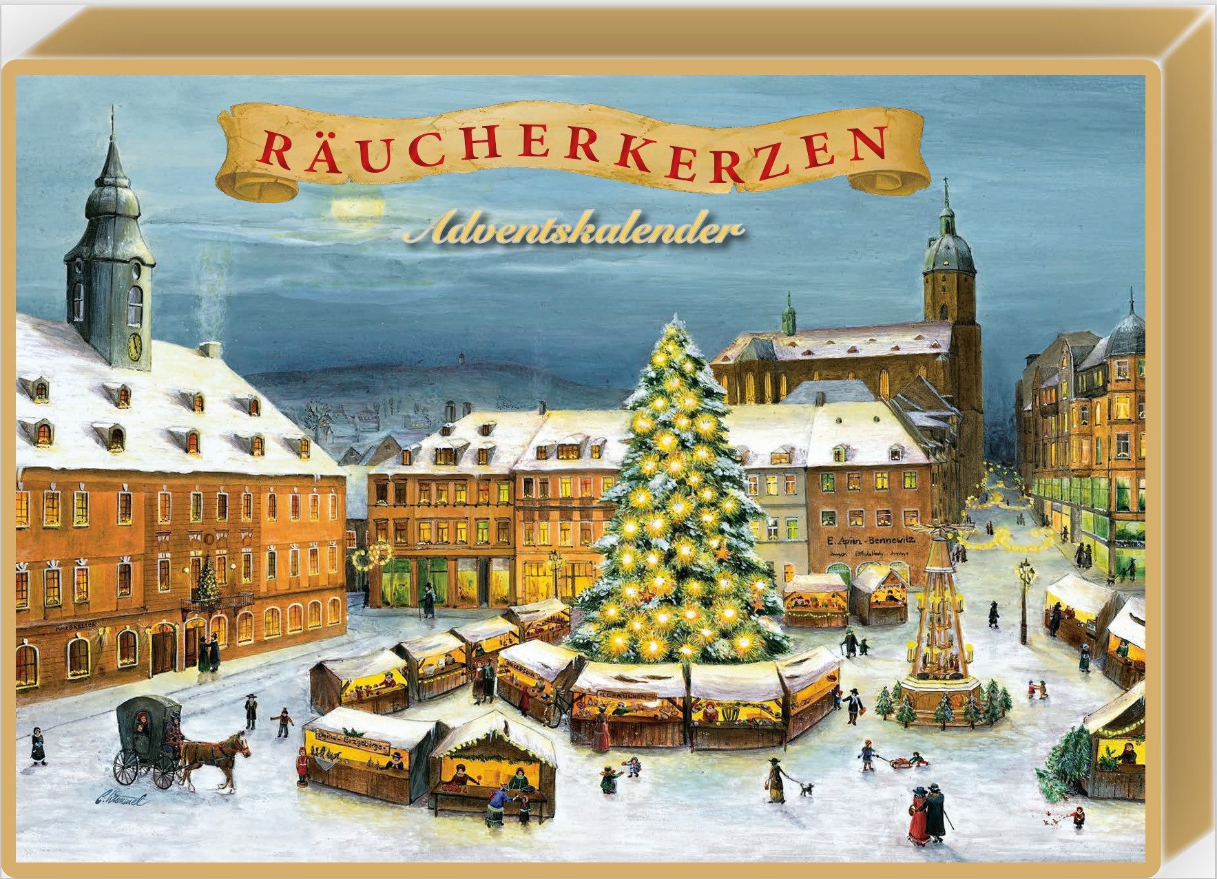 Olewinski & Tochter Adventskalender Räucherkerzen-Adventskalender, Weihnachtsmarkt Annaberg-Buchholz (Packung, 24-tlg), Original Crottendorfer Räucherkerzen