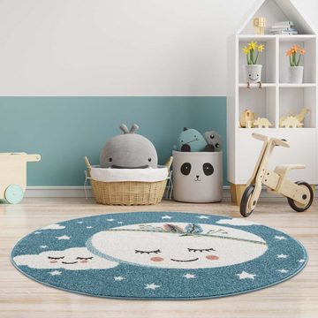 Kinderteppich Anime9383, Carpet City, rund, Höhe: 11 mm, Sternen-Teppich mit Mond, Weicher Flor, Pflegeleicht, Kinderzimmer