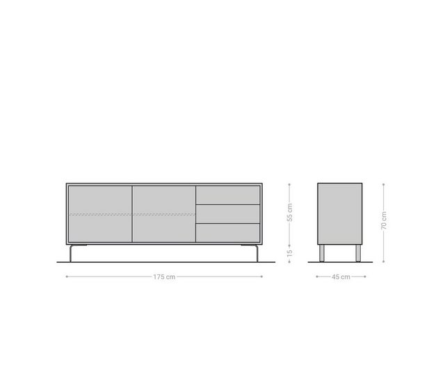 DELIFE Sideboard »Fevo«, Akazie Braun 175 cm 2 Türen 3 Schubfächer L Fuß Sideboard  - Onlineshop Otto