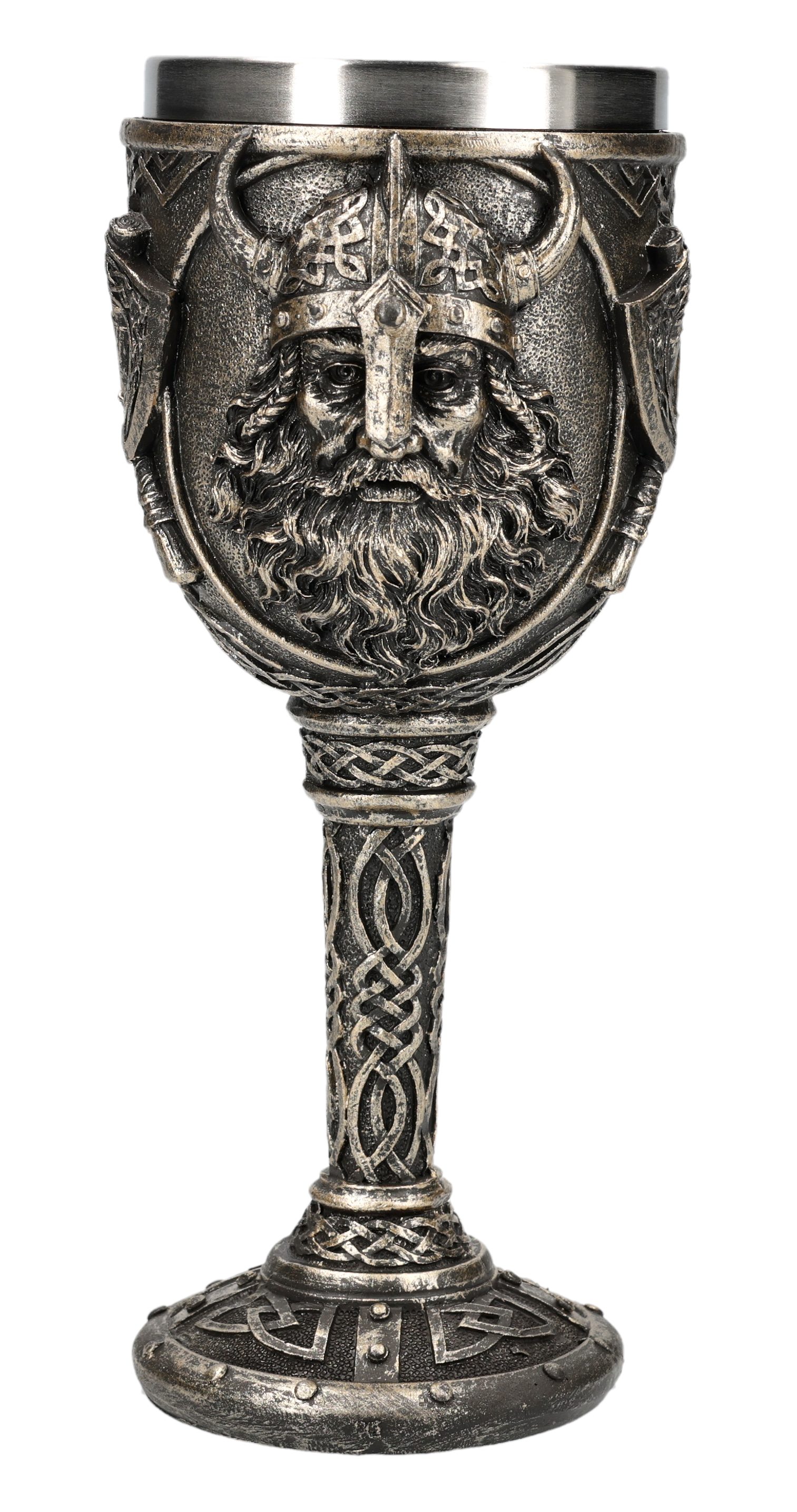Figuren Shop GmbH Becher Wikinger Kelch – Krieger Becher mit Äxten Figur 19 cm Weinkelch Deko, Kunststein (Polyresin), Edelstahl