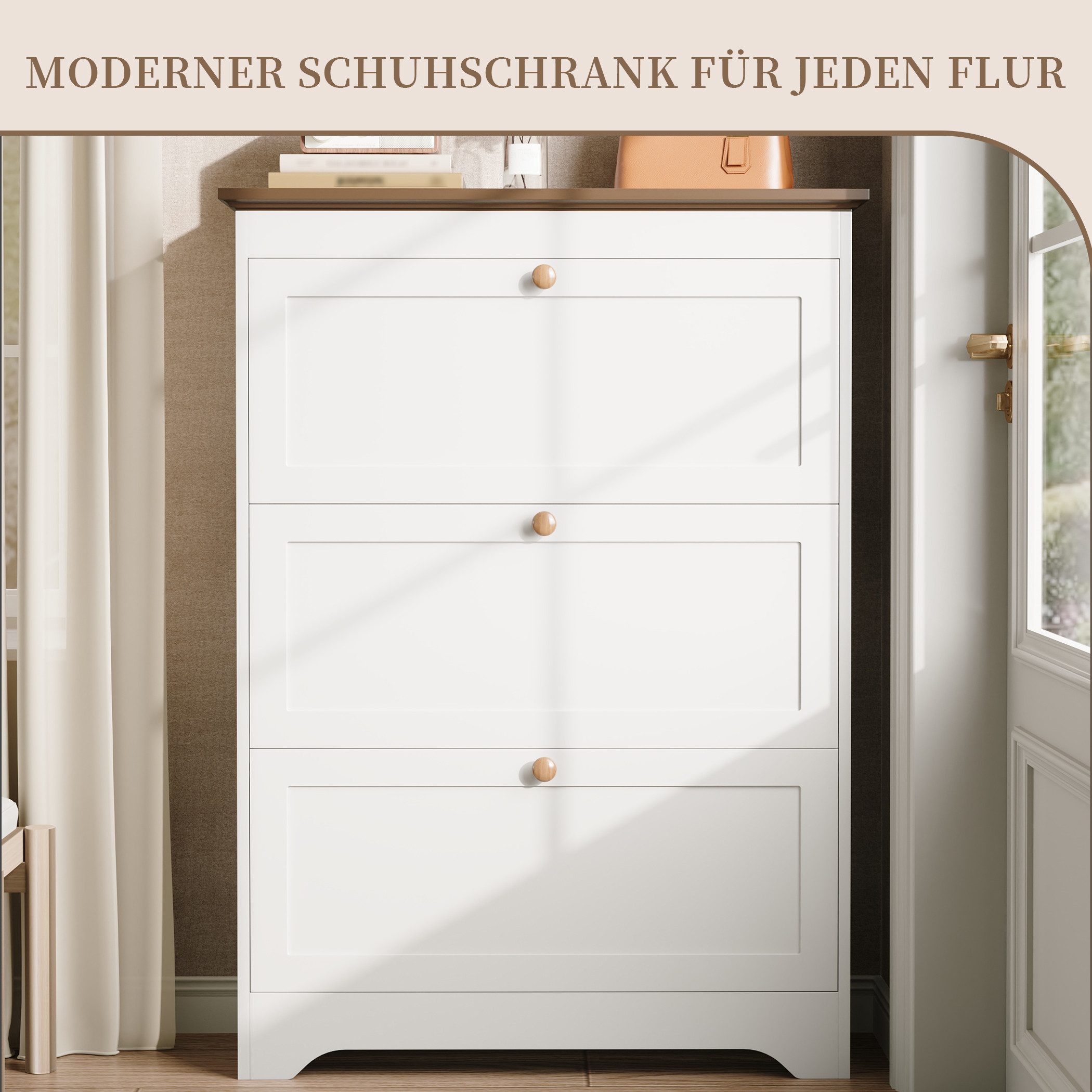 SeedWave Schuhschrank Kompakter Schuhkipper mit 6 Schuhfächer, Ablagefläche, Tiefe: 26cm ca.18 paar Schuhe passen hinein