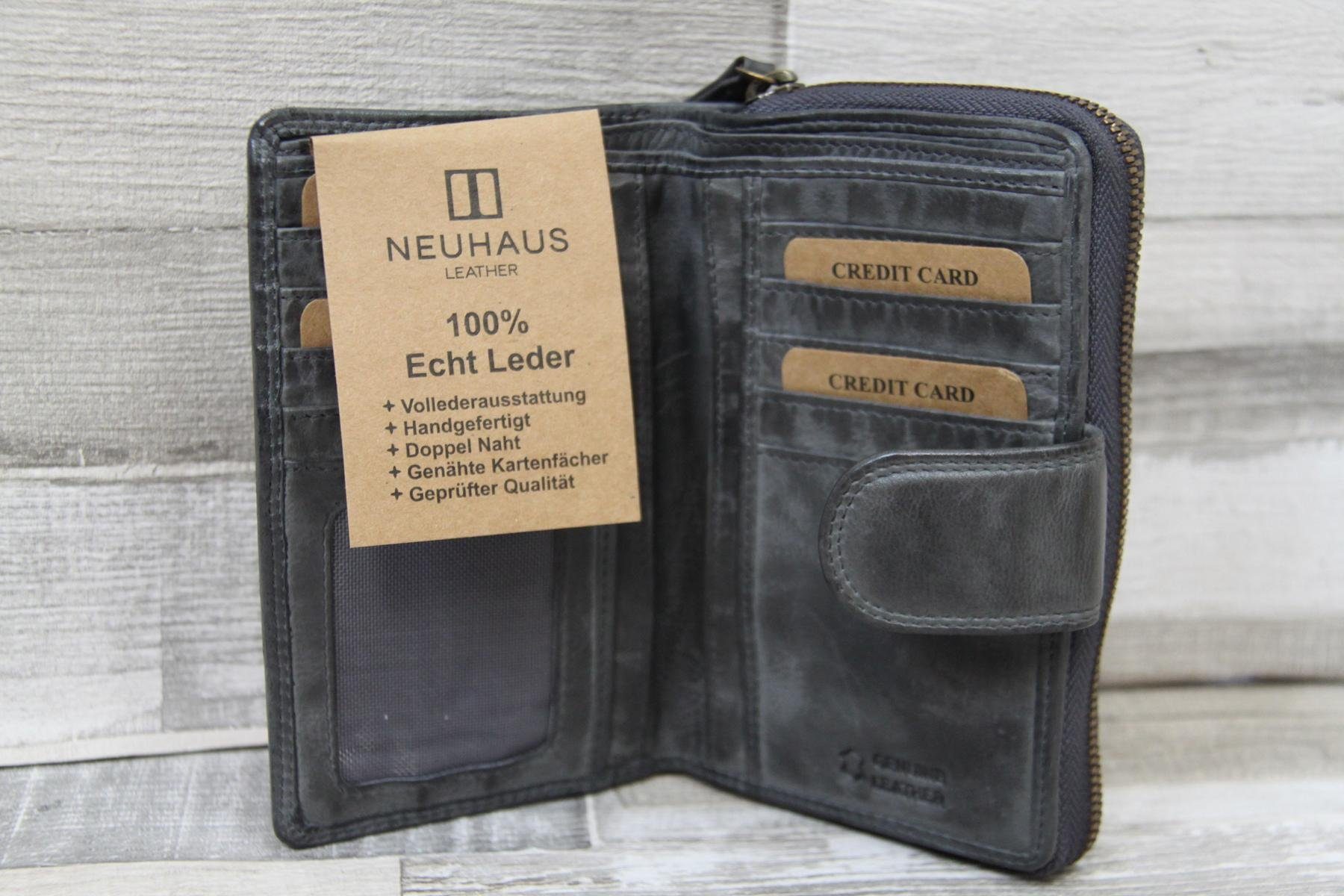 neu.haus Geldbörse griffige Lederbörse RV in edlem grau