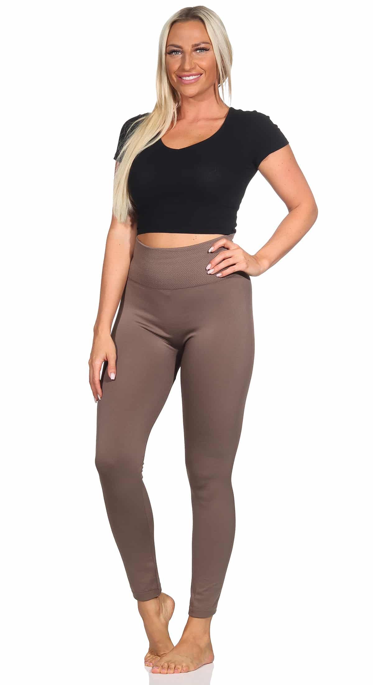 Aurela Damenmode Thermoleggings Damenleggings leicht angeraute Thermoleggings Skiunterwäsche mit breitem Komfortbund, innenseitig angeraut