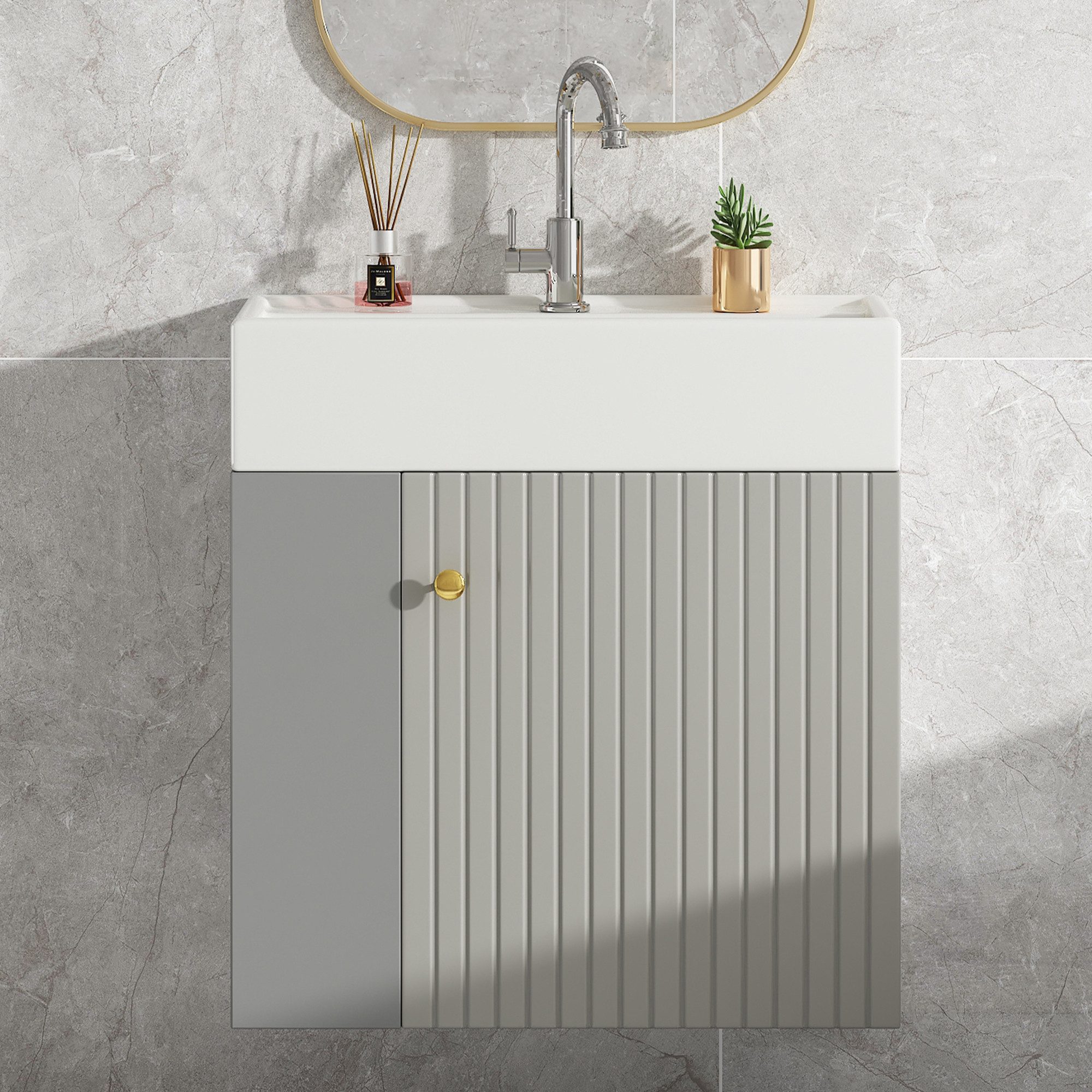 Flieks Waschtisch (1-St., Badschrank Badezimmermöbel wandhängend), Waschbeckenunterschrank mit Waschbecken Badmöbel in Breite 55 cm
