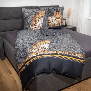 Bettwäsche Mako-Baumwolle, Traumschloss, Mako-Satin, 2 teilig, Leopard Großkatze Raubkatze