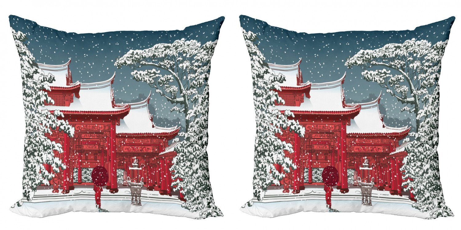 Digitaldruck, Accent Gebäude (2 Abakuhaus Winter Kissenbezüge Modern Stück), Ostchinesischen Doppelseitiger