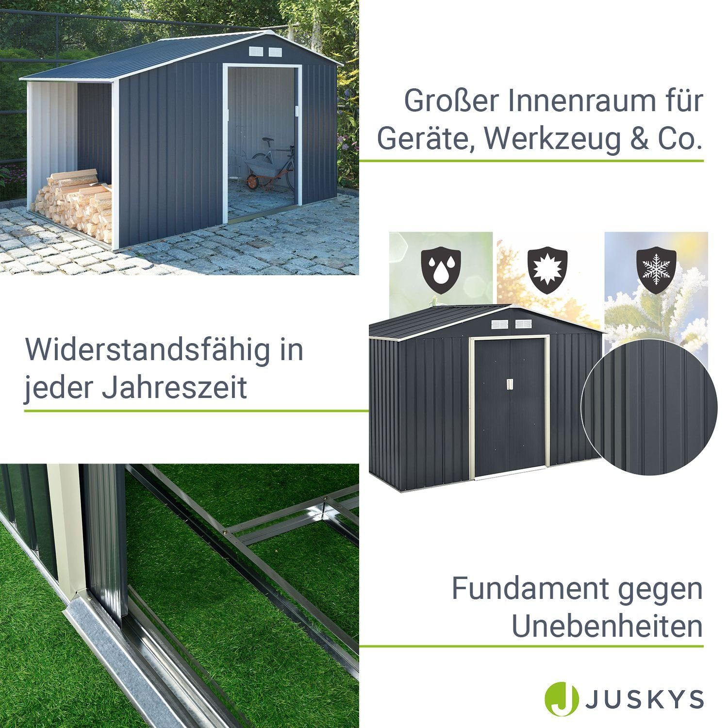XL, 348x191 Juskys BxT: Holzunterstand Gartenhaus Fundamentrahmen, stabil cm, & mit wetterfest,