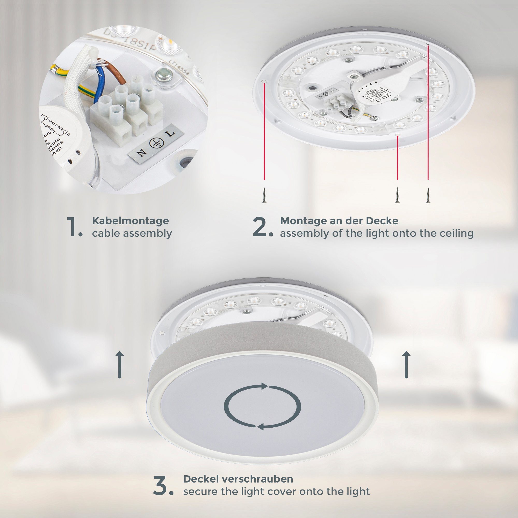 mit fest IP20 LED 4.000K 15W, Neutralweißes 1.500 Deckenlampe, LED Lumen, Licht, LED BK_DL1465 Deckenleuchte integriert, Küchenlampe Weiß-Matt, Neutralweiß, B.K.Licht Kunststoff, Ø33,5cm,