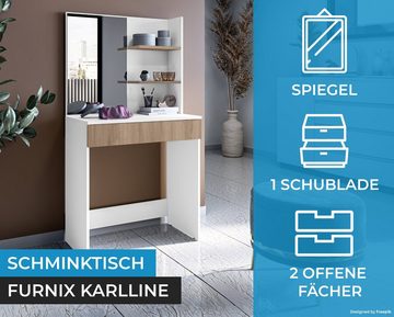 Furnix Schminktisch KARLLINE Frisiertisch mit Spiegel Schublade und Ablagen Weiß, B75 x H141,5 x T40 cm, 8 Fächer in der Schublade, made in Europe