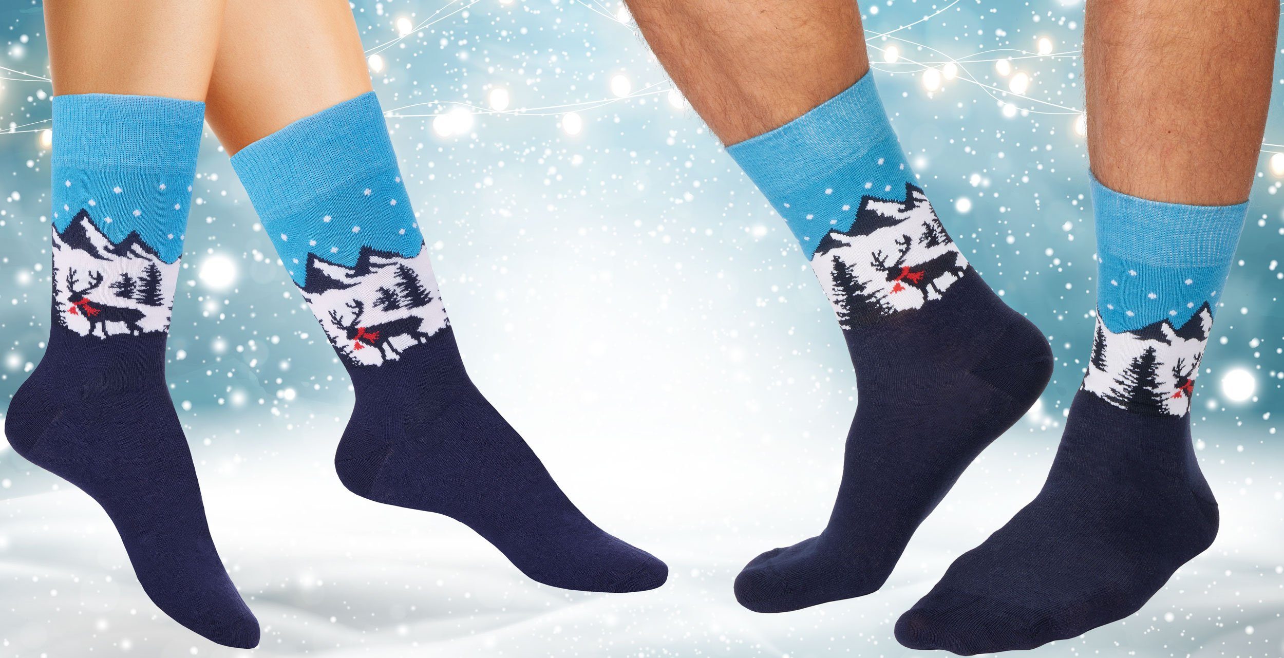 BRUBAKER Socken Lustige Herren Weihnachtssocken - Winterlandschaft Rentier günstig online kaufen
