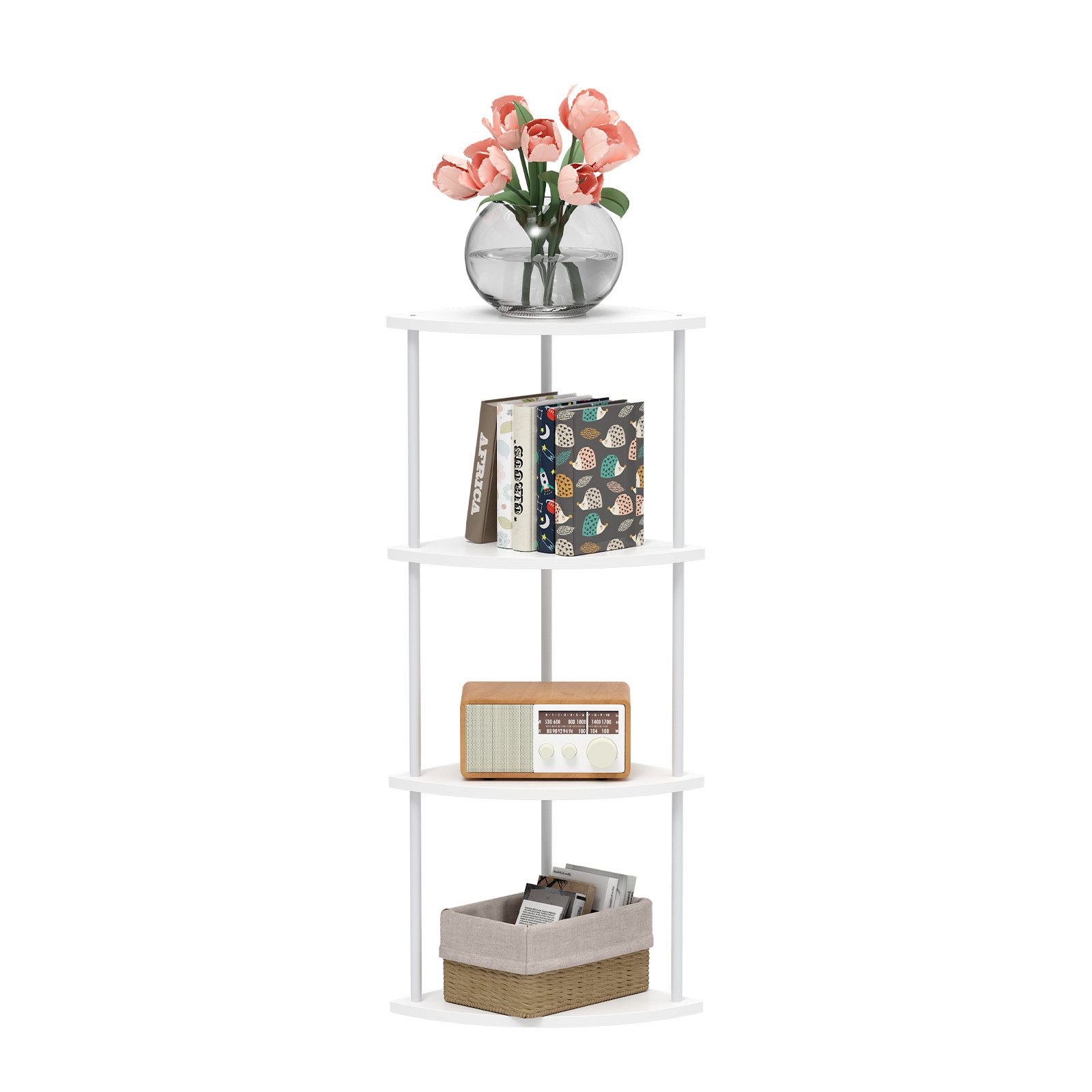 JEOBEST Eckregal Bücherregal mit 4 Ebenen, Aufbewahrungsregal, Pflanzenregal, H: 93cm, Industrial-Design, mit Stahlrahmen