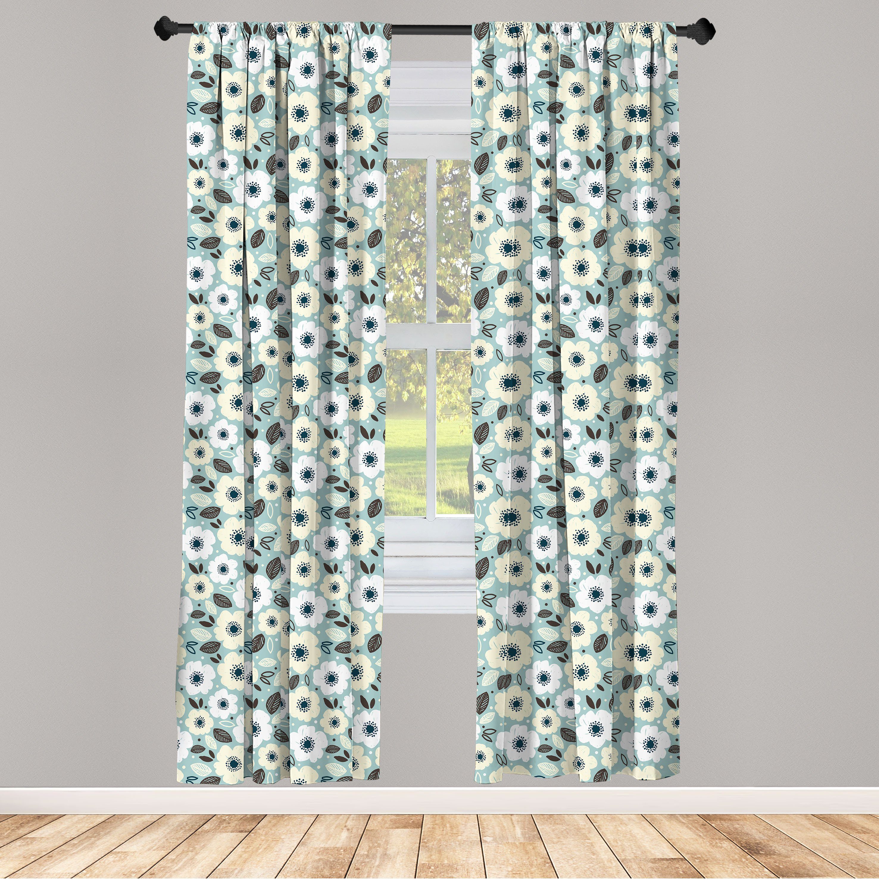 Gardine Vorhang für Wohnzimmer Schlafzimmer Dekor, Abakuhaus, Microfaser, Blumen Pastelltöne Anemone Blumen