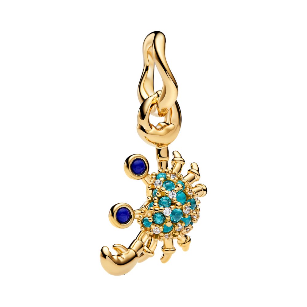 Pandora Charm-Einhänger 764684C01, Vergoldet, Sommer, Krabbe, Zirkonia