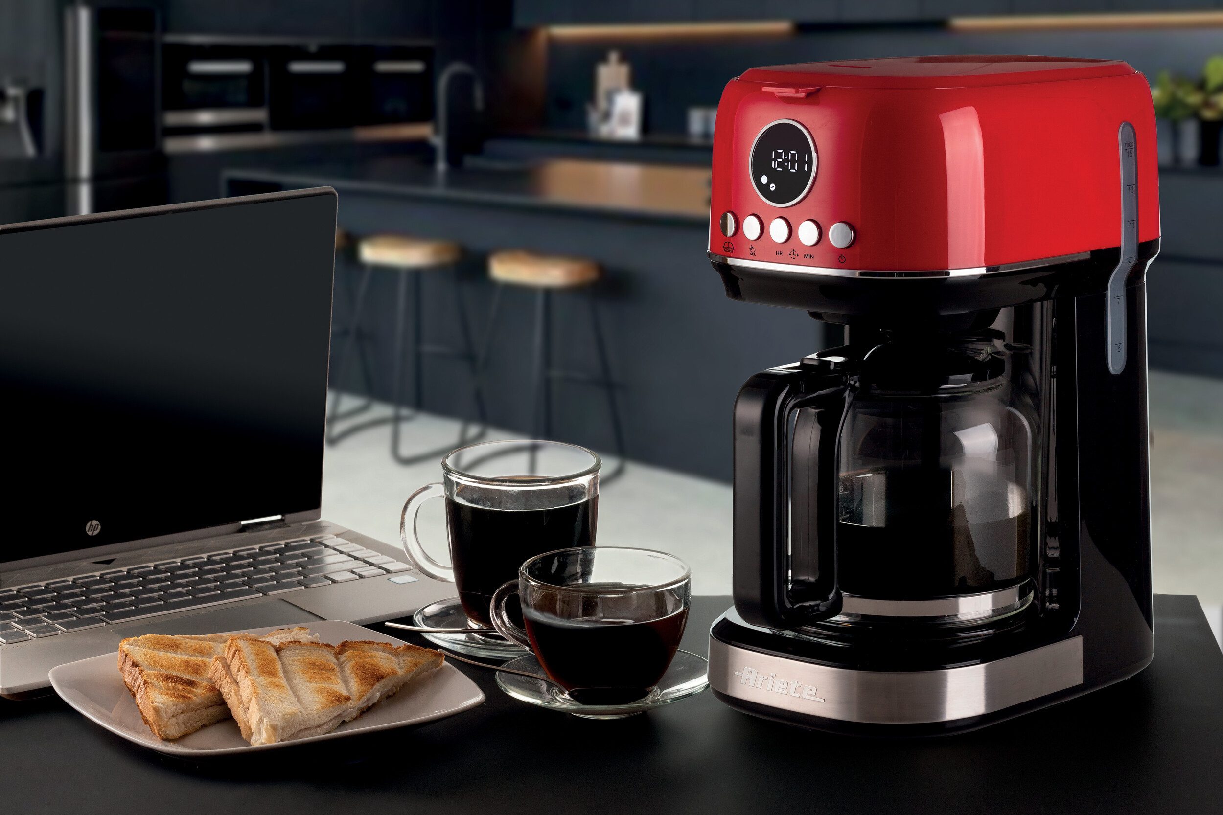 Ariete Filterkaffeemaschine 1396R Moderna rot,1,5 L mit Timer, Programmwahl und Warmhaltefunktion, Permanentfilter