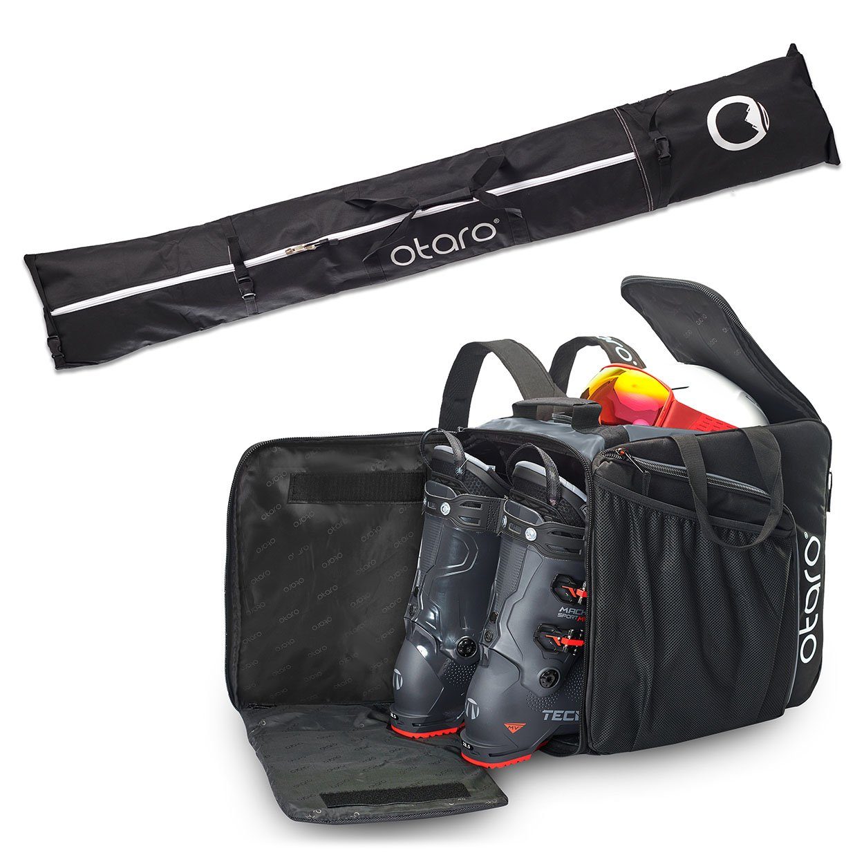 Otaro Sporttasche SET: Skischuhtasche & Skitasche, Pro-Set für 1 Paar Ski Felsgrau (Schutz für deine Ausrüstung, 2-tlg., für 1 Paar Ski + Stöcke)