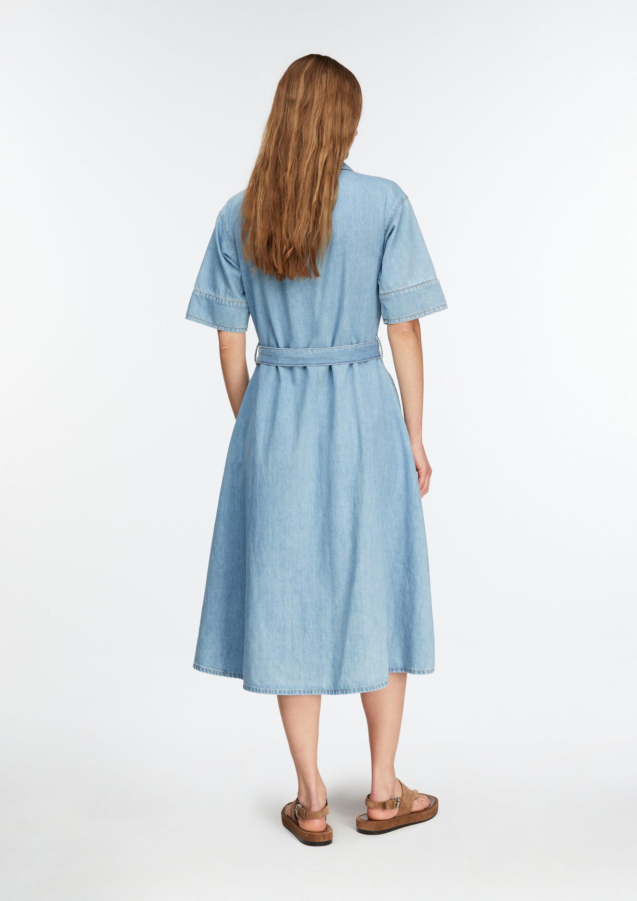 comma Midikleid Kleid Midi-Hemdkleid aus Lyocell-Denim mit abnehmbarem Gürtel