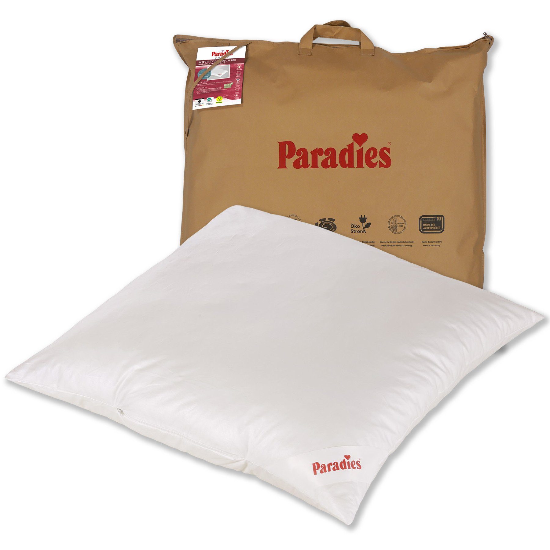 Paradies Kopfkissen Softy Top Bio, Füllung: 100% Polyester, Bezug: 100% Bio-Baumwolle, Bauchschläfer, Seitenschläfer, Rückenschläfer, hergestellt in Deutschland, Füllmengenanpassung durch Reißverschluss