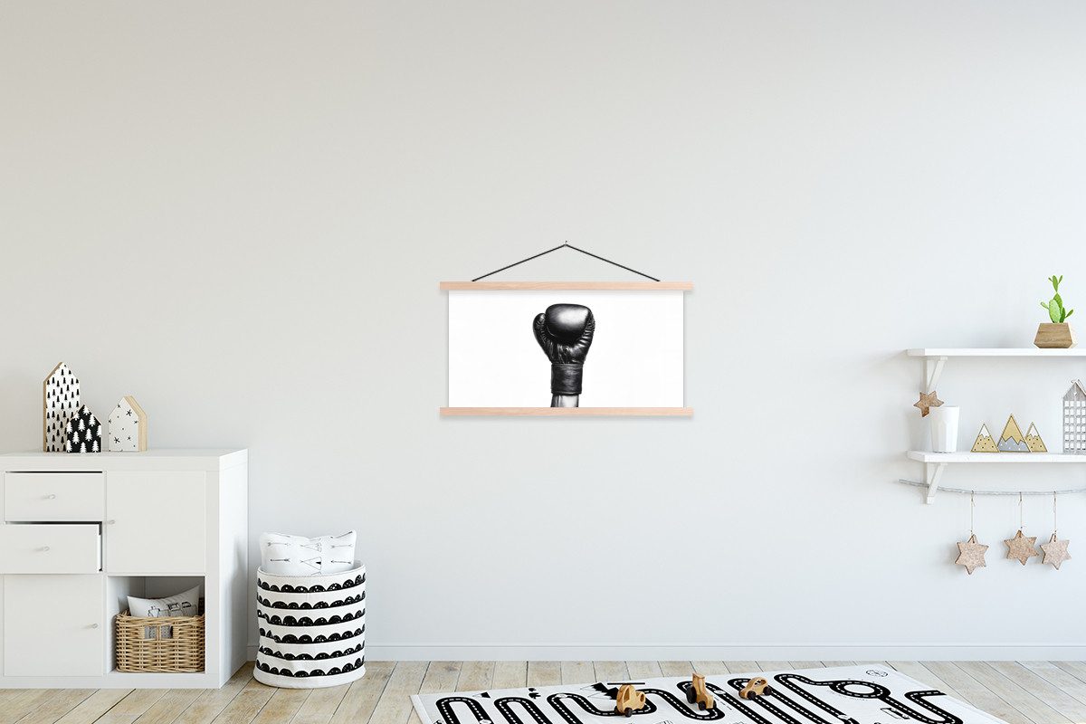 MuchoWow Poster Boxhandschuh - Schwarz - Hand, (1 St), Posterleiste, Textilposter für Wohnzimmer, Bilderleiste, 90x45 cm