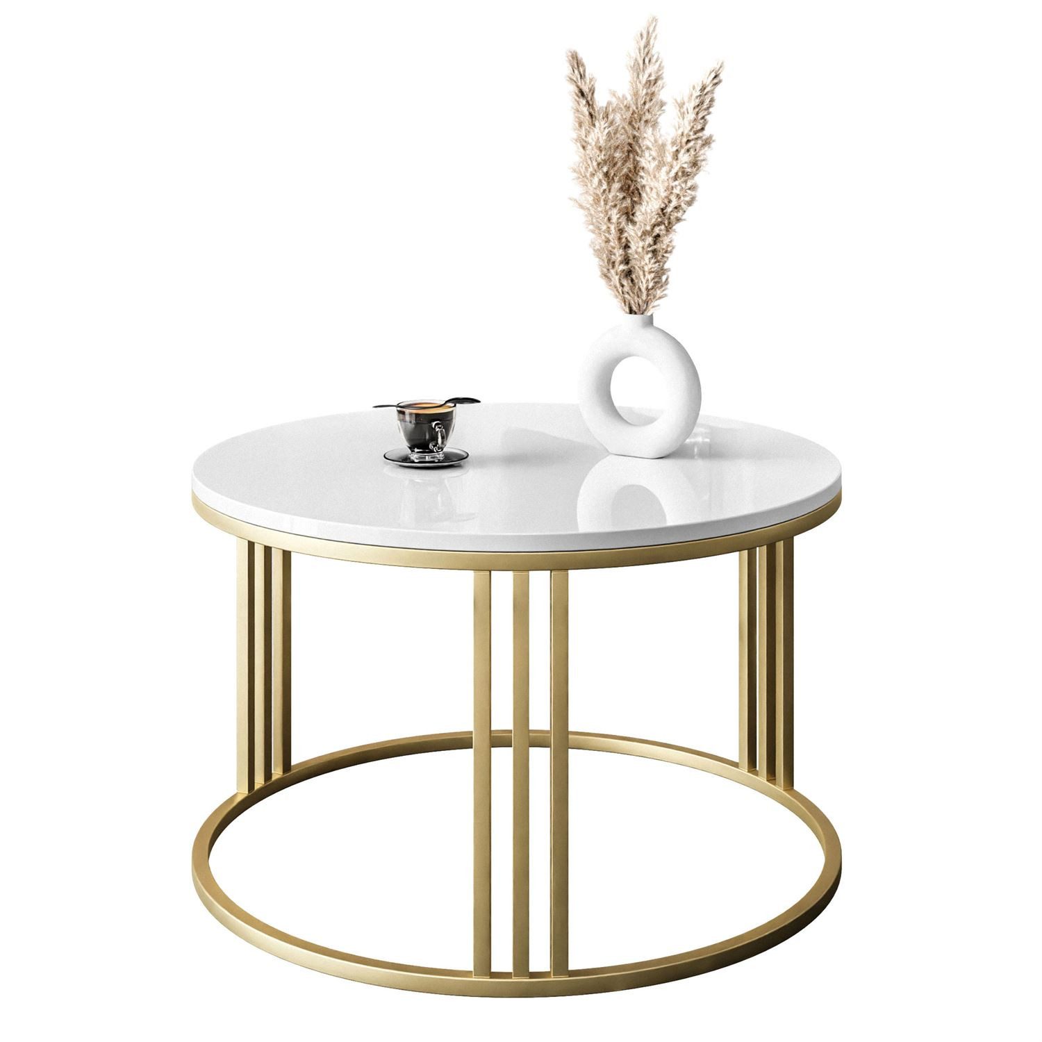 Lookway Couchtisch LORI mit goldmattem Gestell (1xCouchtisch), Durchmesser: ⌀70 cm