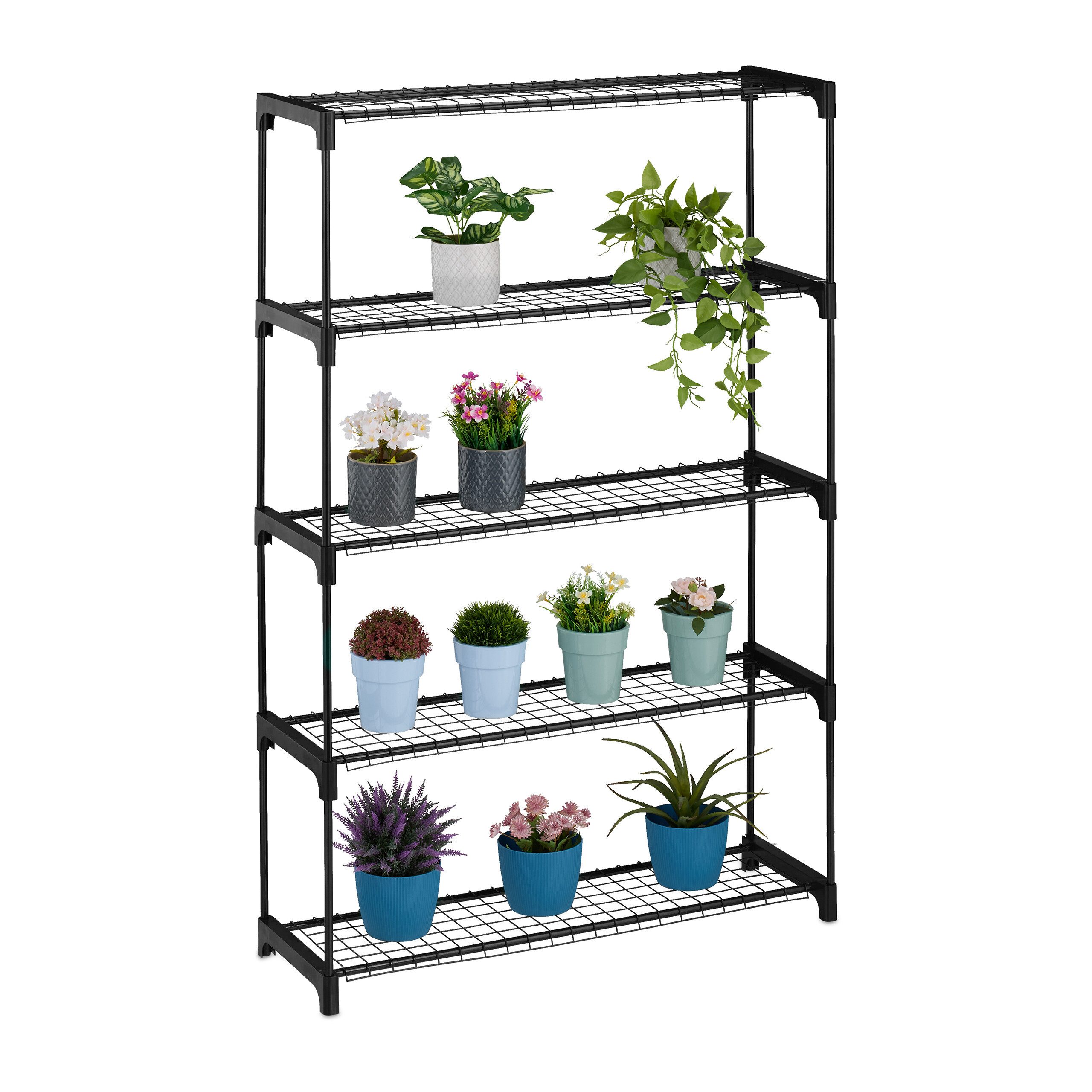 relaxdays Blumenständer Schwarzes Blumenregal Metall 5 Ebenen (1 St)