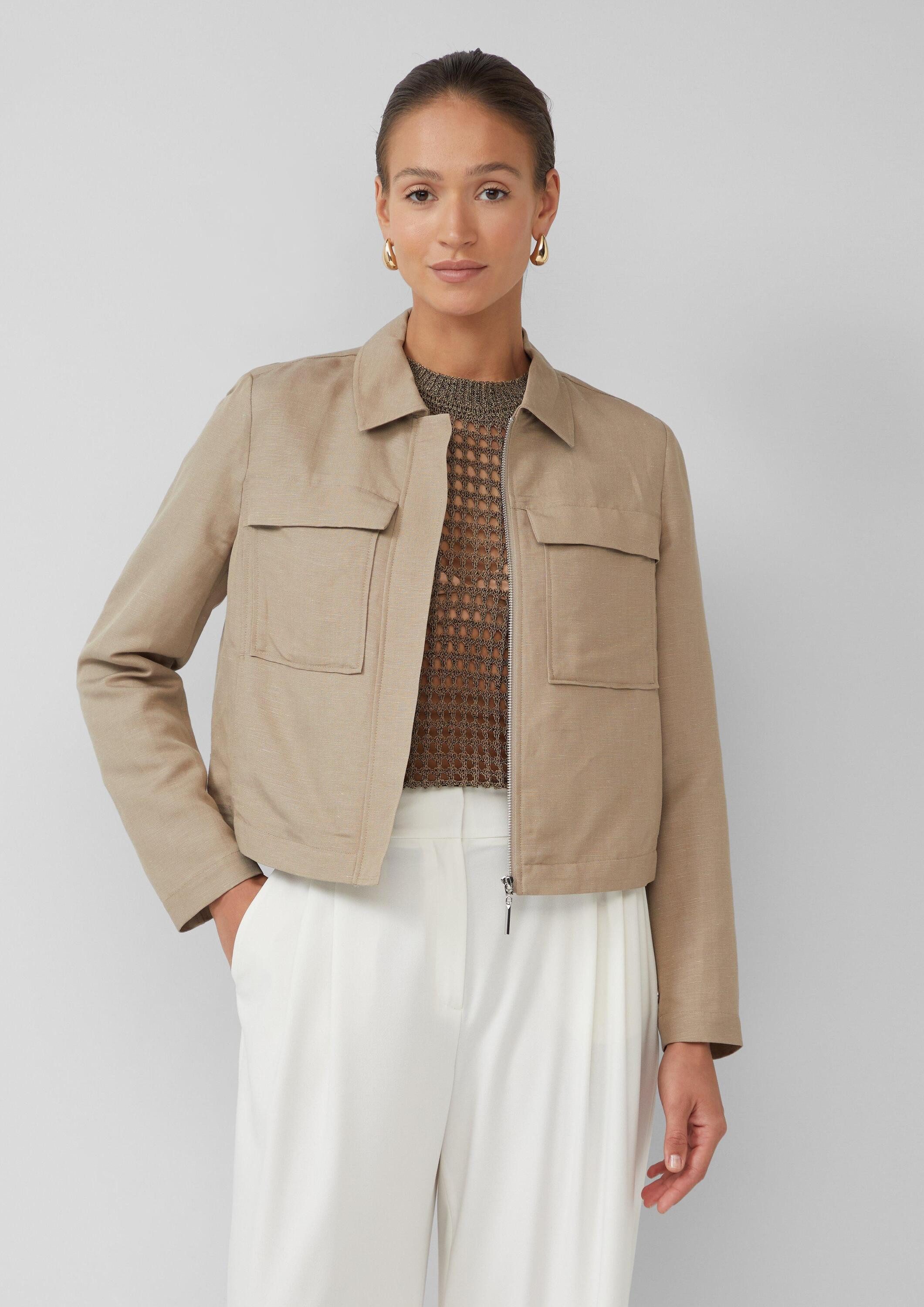 s.Oliver Funktionsjacke Indoor-Jacke Jacke aus Leinenmix mit aufgesetzten Taschen