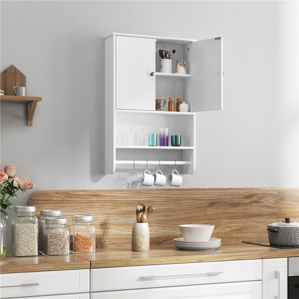 Yaheetech Hängeschrank Badezimmerschrank Wandschrank mit Handtuchhalter und Einlegeboden