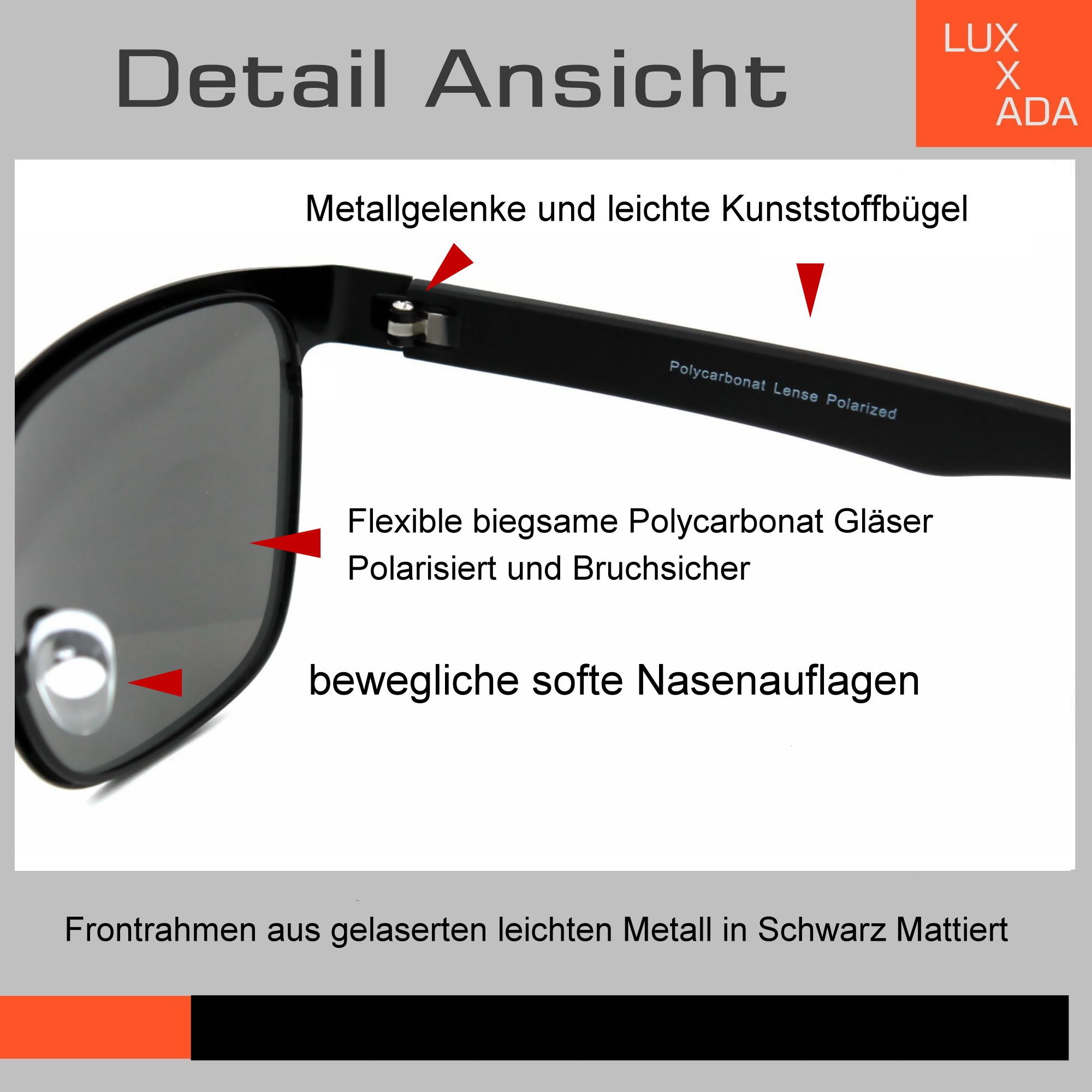Rennec Sonnenbrille (1x Herren Brille mit Hardcase und Brillenbeutel) Rechteckige Metallbrille mit Polarisierte Gläsern