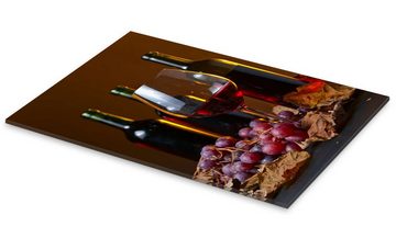 Posterlounge Acrylglasbild Editors Choice, Rotwein mit Trauben und Weinblättern, Küche Rustikal Fotografie