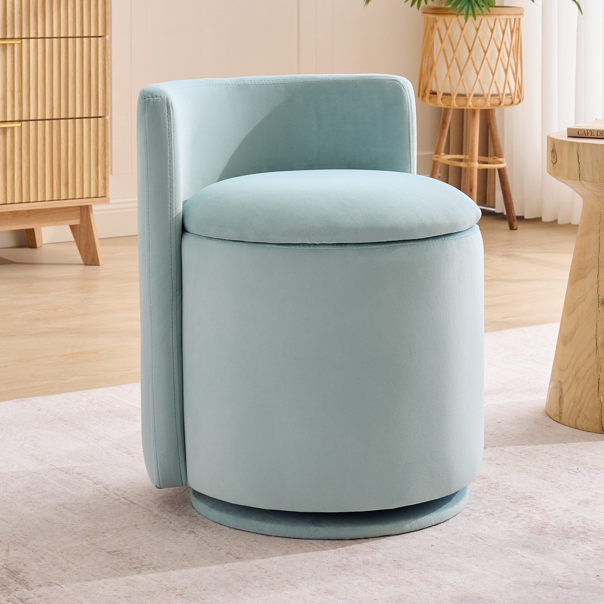 BlingBin Polsterstuhl Schminkhocker, Schminkstuhl Sessel 360° Drehbar mit Stauraum (1 Stück, 1 St), Moderner Relaxsessel mit Rückenlehne für Wohnzimmer