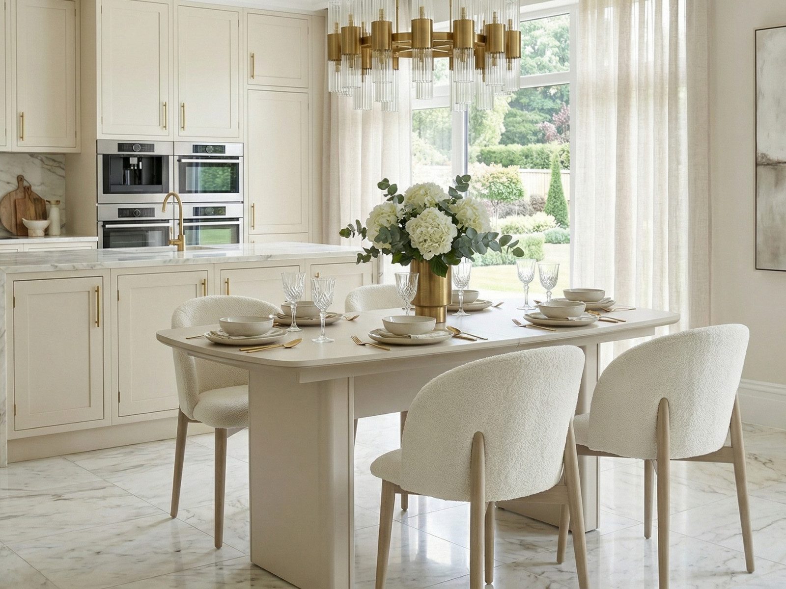 Villa Möbel Esszimmerstuhl Alaska (Stuhl-Set, 4 St), Bouclé Bezug bequeme Polsterung standfestes Gestell Beige