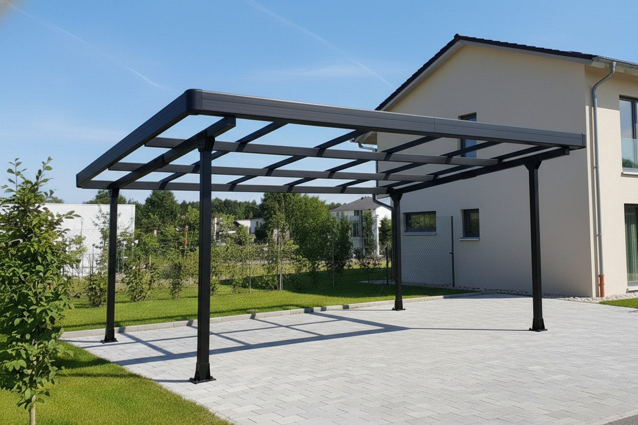 Home Feeling Doppelcarport Carport Gestell für 2 Autos mit Dachverkleidung + Regenrinne, Schwarz