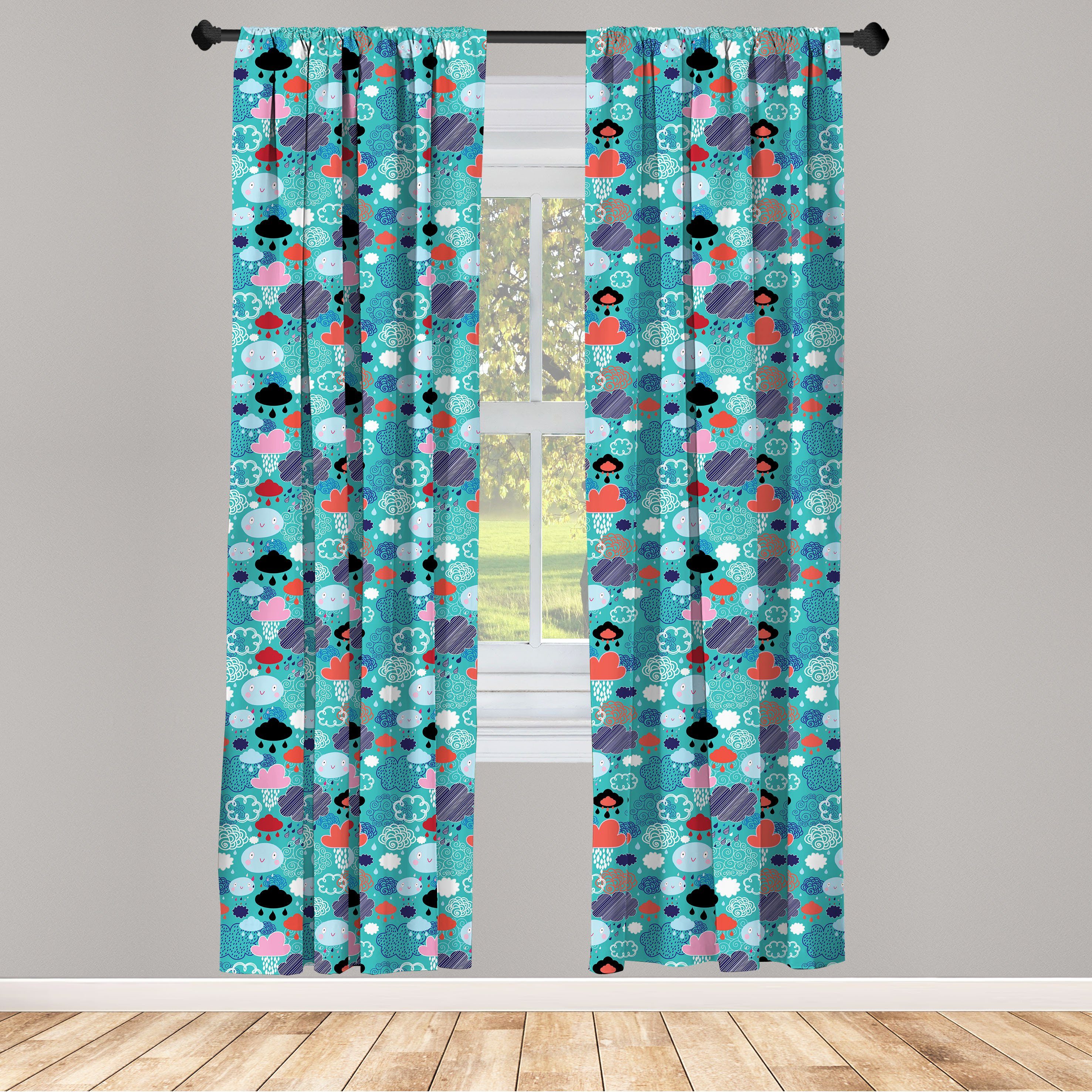 Gardine Vorhang für Wohnzimmer Schlafzimmer Dekor, Abakuhaus, Microfaser, Wolken Herbst-Wetter-Muster