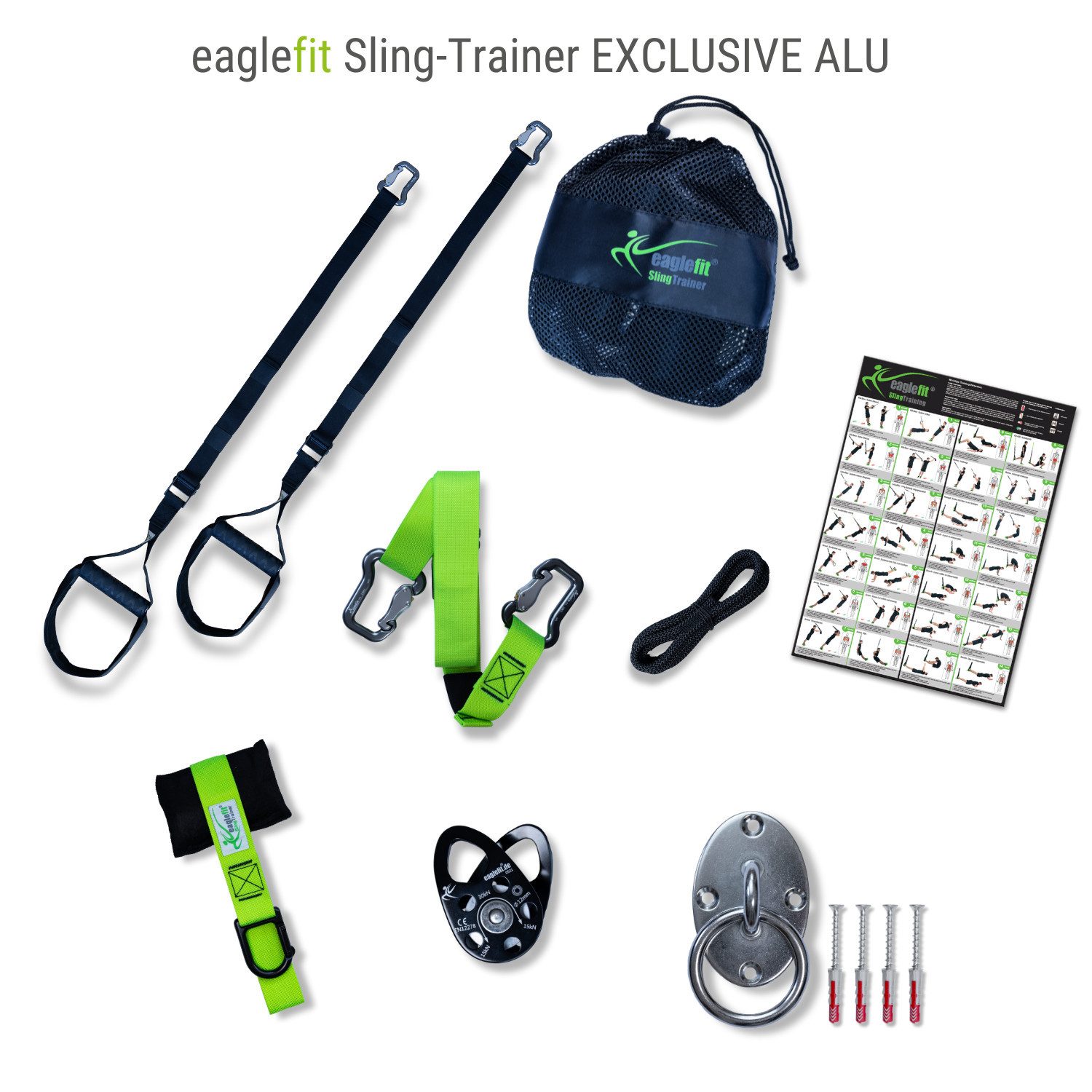 eaglefit® Schlingentrainer Sling Trainer EXCLUSIVE ALU, flexibles Sportgerät für Indoor & Outdoor, Ganzkörpertraining mit dem eigenen Körpergewicht.