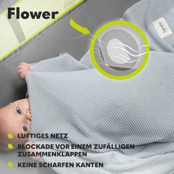 lionelo Baby-Reisebett FLOWER, 4in1:Laufstall Baby, Wickeltisch, Zwei Matratzenaufhängungshöhen