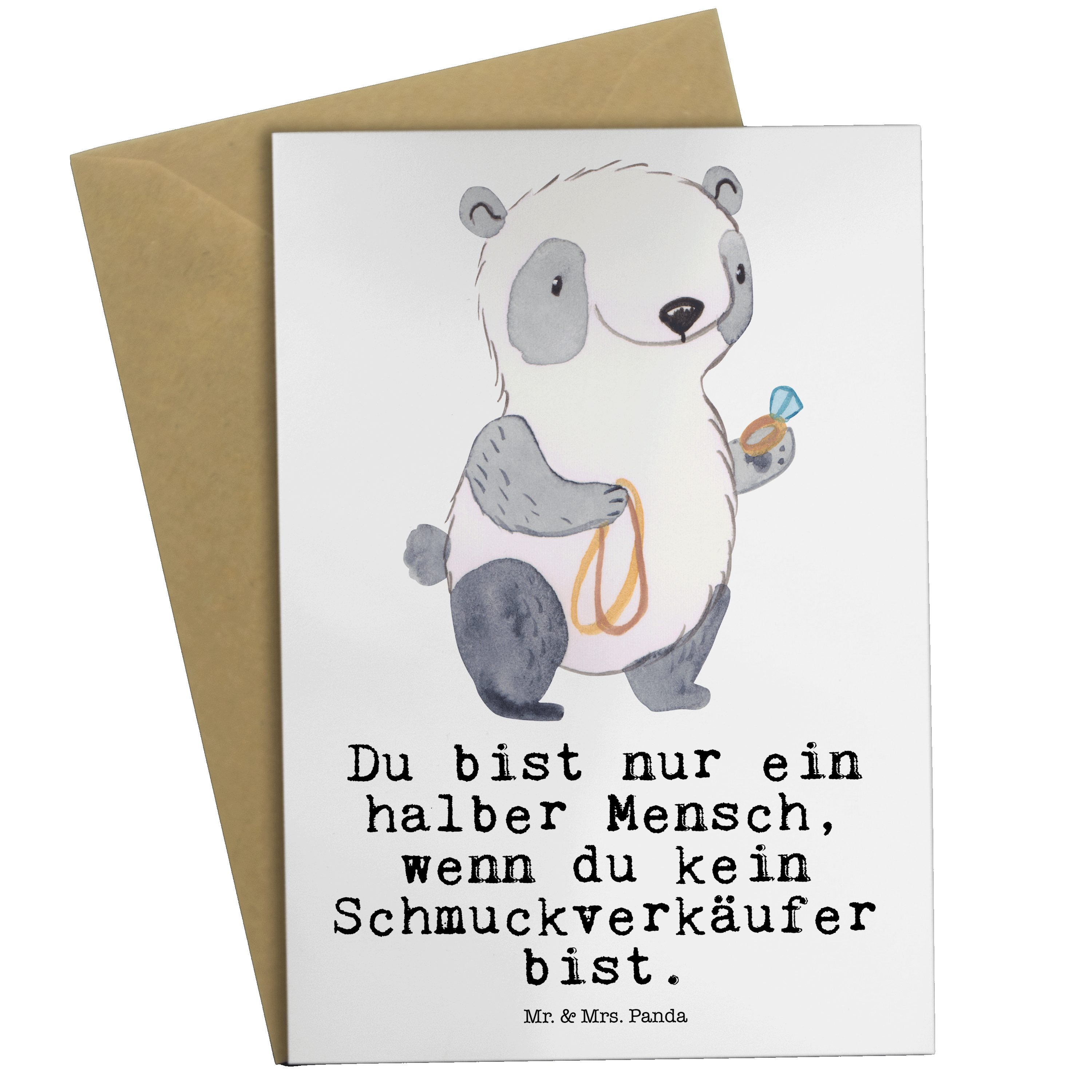Mr. & Mrs. Panda Grußkarte Schmuckverkäufer mit Herz - Weiß - Geschenk, Rente, Schmuckgeschäft