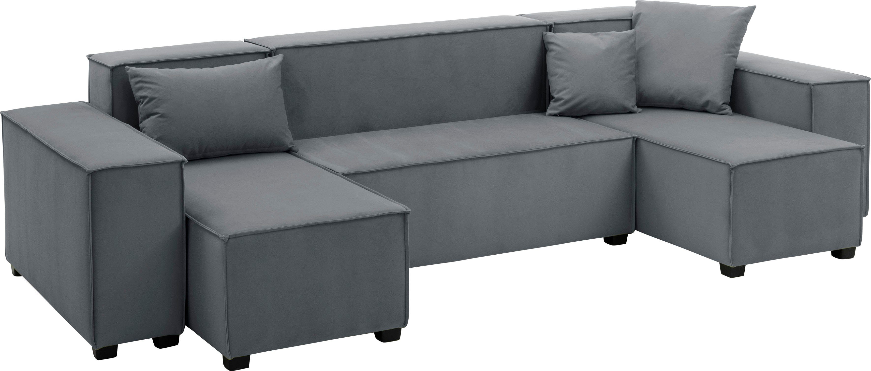 Sofa-Set aus Wohnlandschaft grau 8 Zierkissen, Max Winzer® inklusive 3 MOVE, Set, Sitz-Elementen, 06 kombinierbar