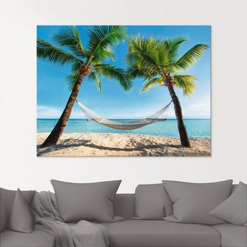 Artland Glasbild Palmenstrand Karibik mit Hängematte, Amerika (1 St), in verschiedenen Größen