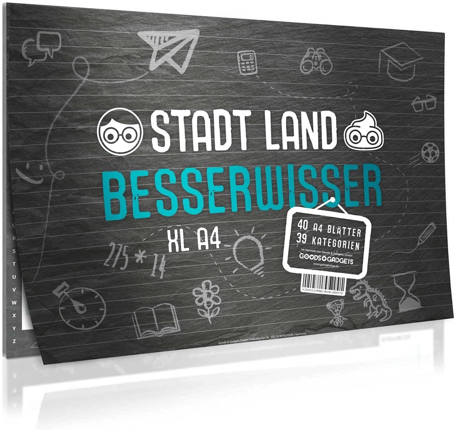 Goods+Gadgets Spiel, Stadt, Land, Besserwisser Block mit 39 Kategorien, Spiele-Klassiker Neuauflage